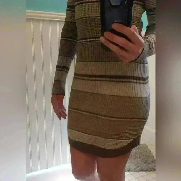 Say What! Olive and Tan Sweater Dress, Size Large - Picture 2 of 6